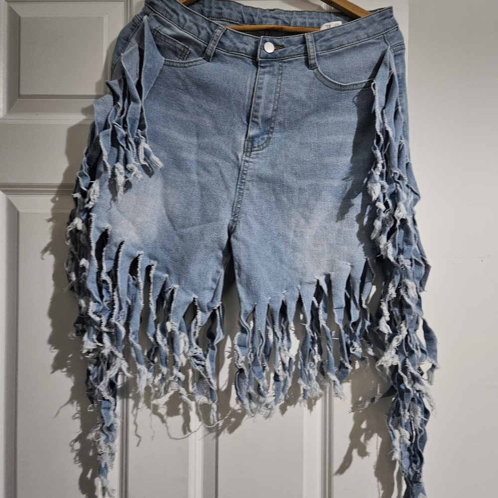 Fringed Denim Shorts